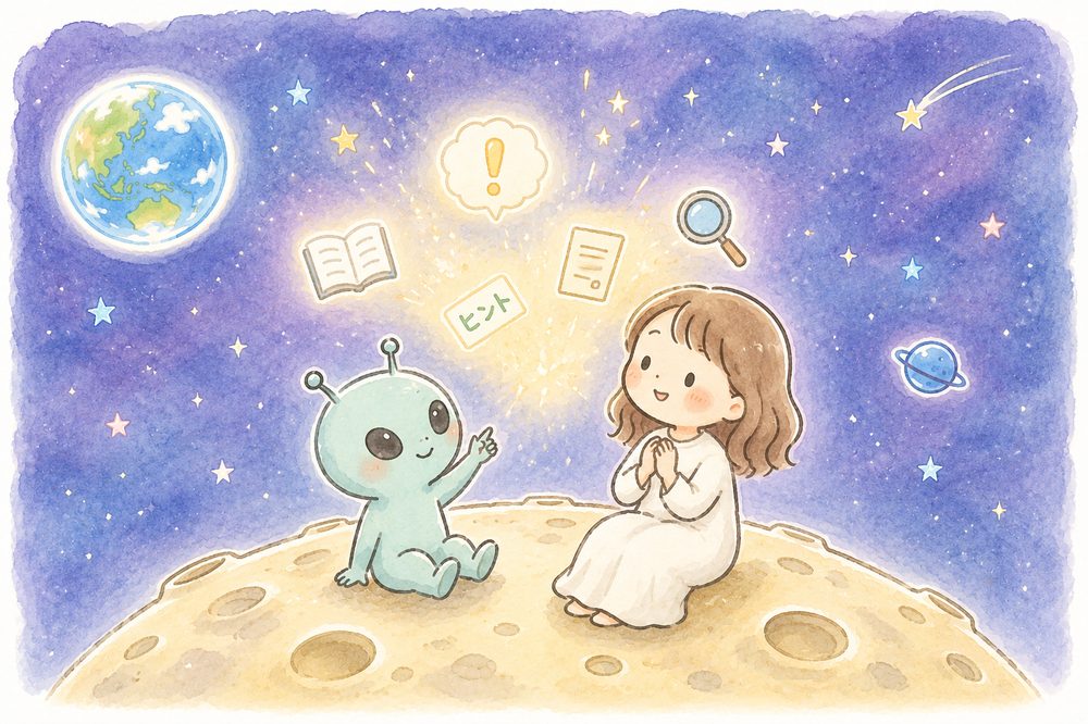ライトランゲージを話すゆかりさんと宇宙人のイラスト