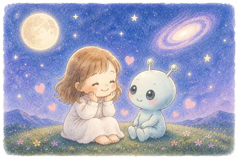 ゆかりさんを見つめるアルルのイラスト