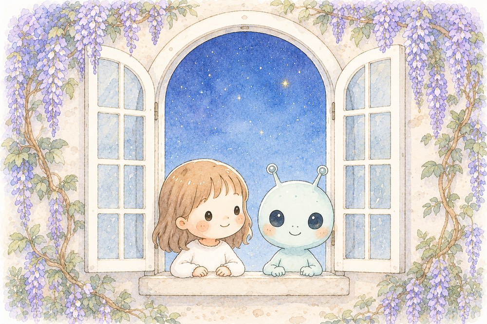 扉から側を眺めるゆかりさんとアルルのイラスト