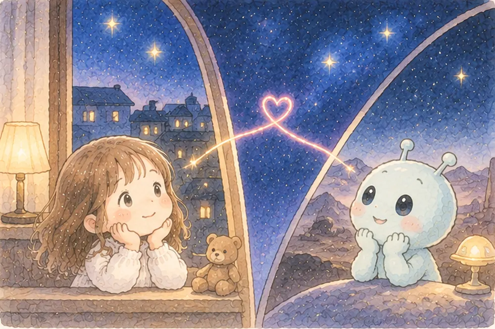 遠距離でも繋がっているゆかりさんとアルルのイラスト